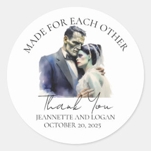 Sticker Rond Merci Mariage Halloween Bride Frankenstein