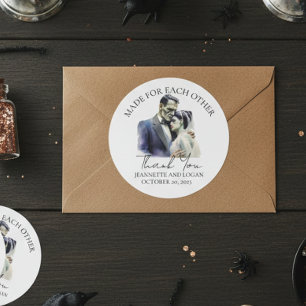 Sticker Rond Merci Mariage Halloween Bride Frankenstein