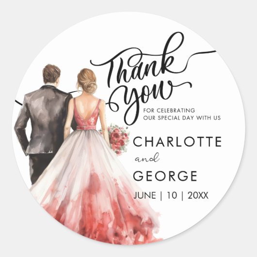 Sticker Rond Merci Mariage mariée arrière aquarelle (Devant)
