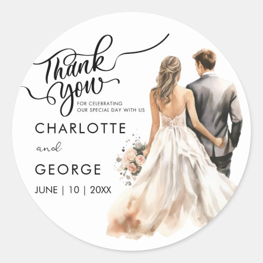Sticker Rond Merci Mariage mariée arrière aquarelle (Devant)