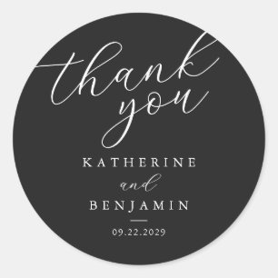 Sticker Rond Merci Mariage Minimaliste Noir Mat