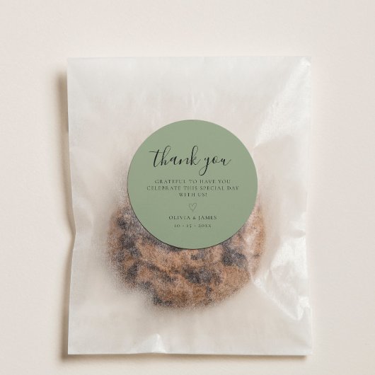 Sticker Rond Merci Mariage minimaliste simple Sage Green