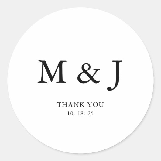 Sticker Rond Merci Mariage minimum de deux monogrammes (Devant)