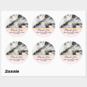 Sticker Rond Merci Mariage moderne en marbre gris blanc (Feuille)