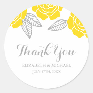 Sticker Rond Merci Mariage moderne Jaune et Gris Rose