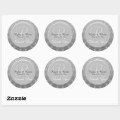 Sticker Rond Merci Mariage Monogram Silver sur mesure (Feuille)