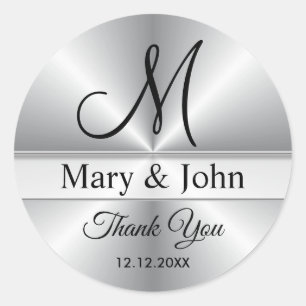 Sticker Rond Merci Mariage Monogramme Argent