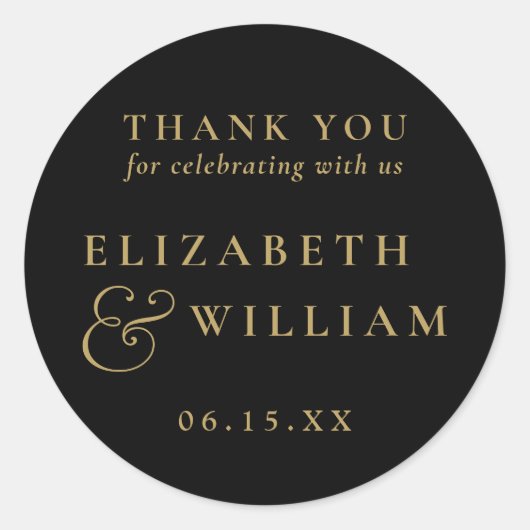 Sticker Rond Merci Mariage Monogramme Noir Et Or (Devant)