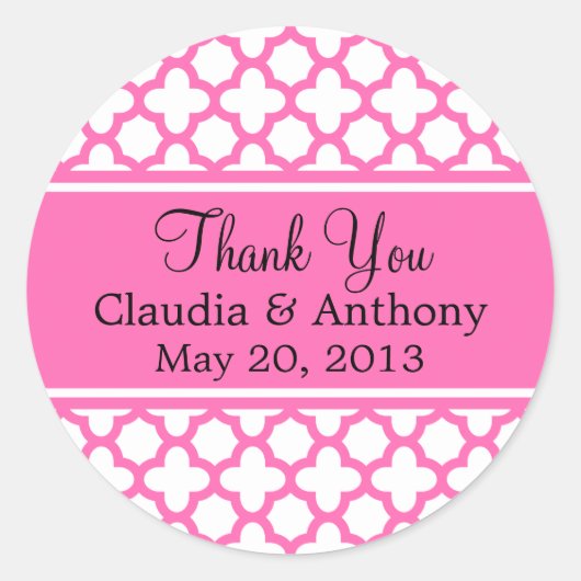 Sticker Rond Merci Mariage Motif à carreaux rose chaud (Devant)
