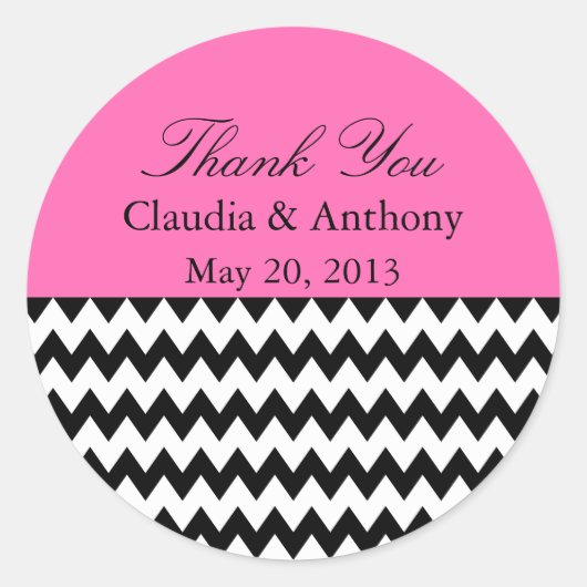 Sticker Rond Merci Mariage noir, blanc et chaud Zigzag (Devant)