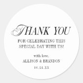 Sticker Rond Merci Mariage noir et blanc classique (Devant)