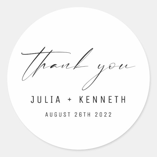 Sticker Rond Merci Mariage noir et blanc classique simple (Devant)