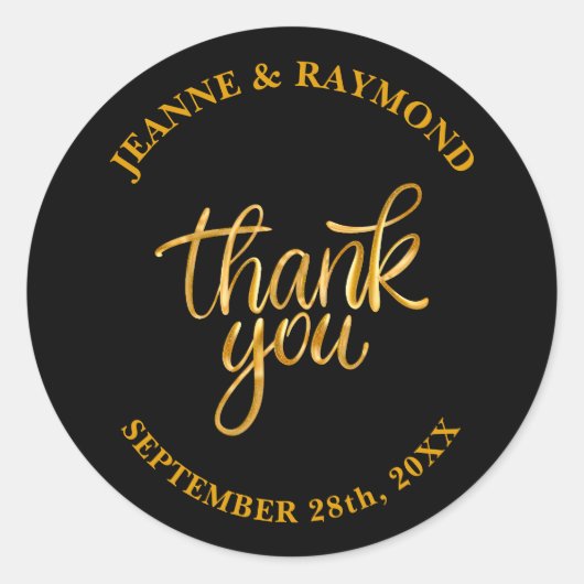 Sticker Rond Merci Mariage noir et or élégant Favor (Devant)