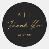 Sticker Rond Merci Mariage noir et or simple et élégant (Devant)