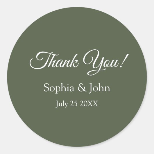 Sticker Rond Merci Mariage Olive Green moderne (Devant)