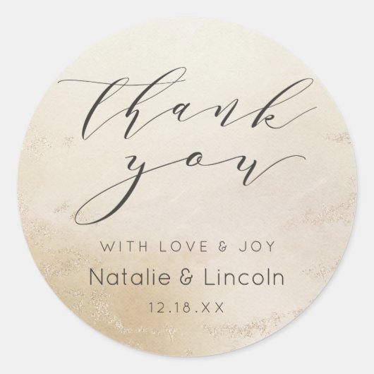 Sticker Rond Merci Mariage Ombre Jaune Or Frosted (Devant)