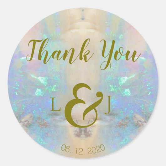 Sticker Rond Merci Mariage Opal Gemstone Quartz (Devant)