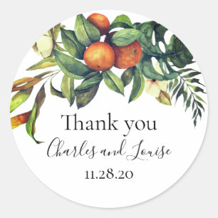 Sticker Rond Merci Mariage Orange Blossom Privilégier le Rou Cl