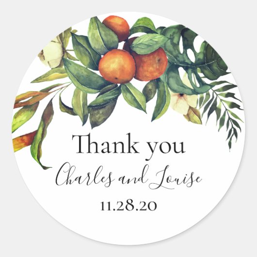 Sticker Rond Merci Mariage Orange Blossom Privilégier le Rou Cl (Devant)