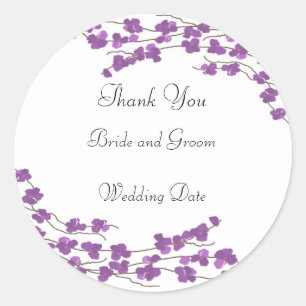 Sticker Rond Merci Mariage pourpre en fleurs