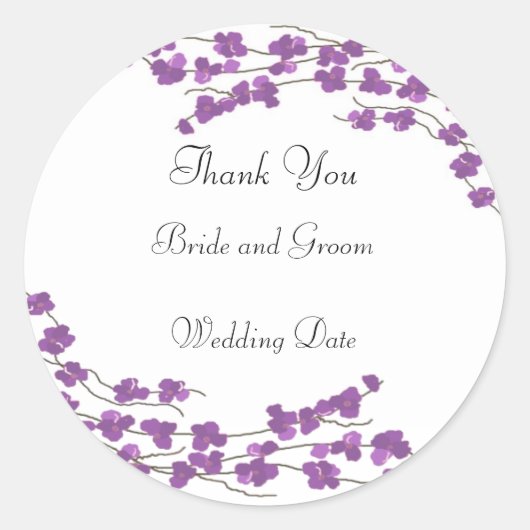 Sticker Rond Merci Mariage pourpre en fleurs (Devant)