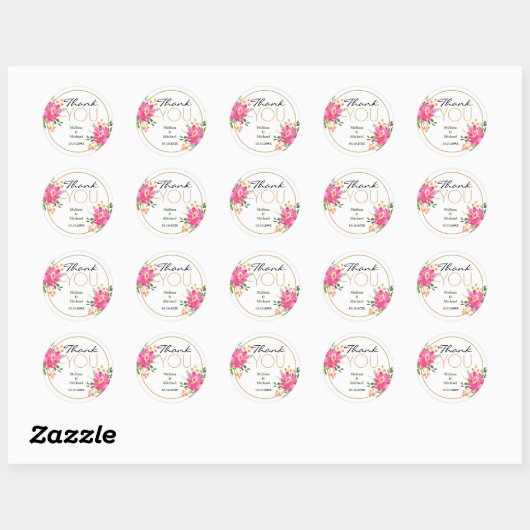 Sticker Rond Merci Mariage rose (Feuille)