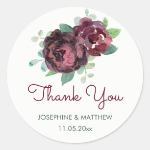 Sticker Rond Merci Mariage Rose d'aquarelle