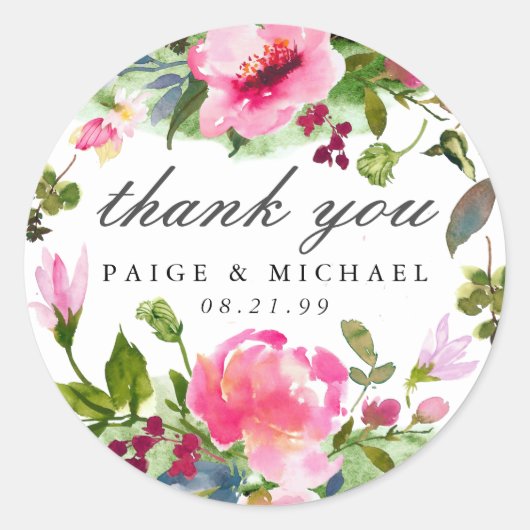 Sticker Rond Merci Mariage rose Fleur sauvage (Devant)