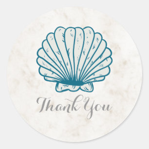 Sticker Rond Merci Mariage Royal Blue Rustic Seashell