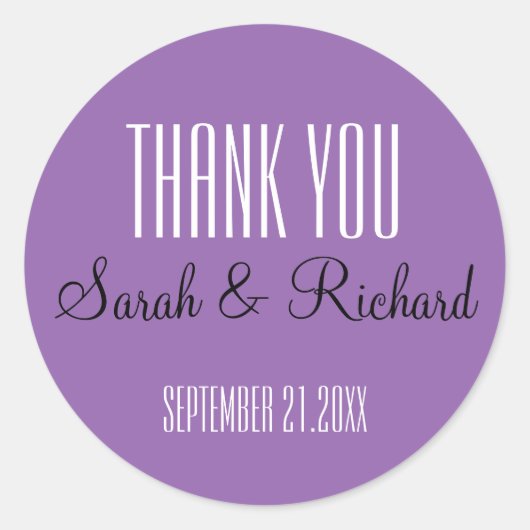 Sticker Rond Merci Mariage simple violet (Devant)