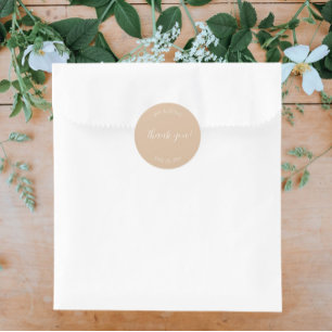 Sticker Rond Merci Mariage stylisé beige