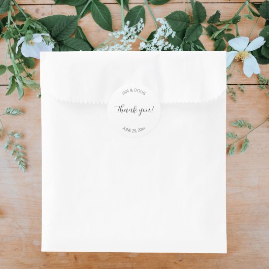 Sticker Rond Merci Mariage stylisé blanc