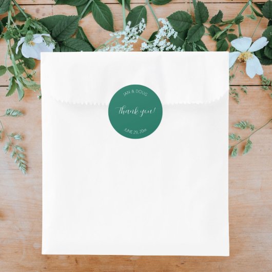 Sticker Rond Merci Mariage stylisé Emerald Green
