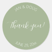 Sticker Rond Merci Mariage stylisé Sage Green (Devant)