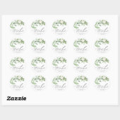 Sticker Rond Merci Mariage vert et fleurs blanches (Feuille)