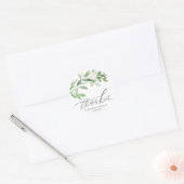 Sticker Rond Merci Mariage vert et fleurs blanches (Enveloppe)