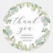 Sticker Rond Merci Mariage vert Eucalyptus rustique Favoriser (Devant)