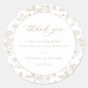 Sticker Rond Merci Mariage vintage beige