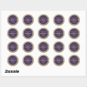 Sticker Rond Merci Mariage violet et or (Feuille)