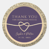Sticker Rond Merci Mariage violet et or (Devant)