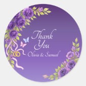 Sticker Rond Merci Mariée, Noms de chambre Fleurs mauves violet (Devant)