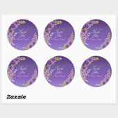 Sticker Rond Merci Mariée, Noms de chambre Fleurs mauves violet (Feuille)