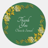 Sticker Rond Merci Mariée, Noms des Mariés Émeraude Vert & Or (Devant)