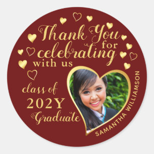 Sticker Rond Merci Maroon Red Gold 2025 Graduation Favor