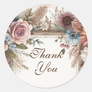 Sticker Rond Merci Maximaliste Cadeau Floral Vintage