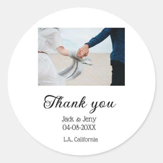 Sticker Rond Merci message de nom de couple de mariage moderne (Devant)