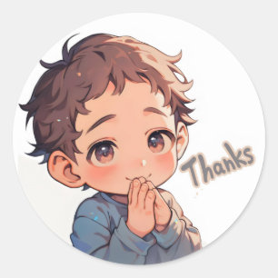 Sticker Rond Merci mignet Boy Anime