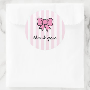 Sticker Rond Merci mignon carton rose Bow