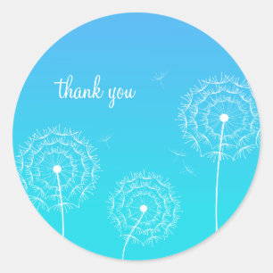 Sticker Rond Merci minimaliste bleu blanc dandelion