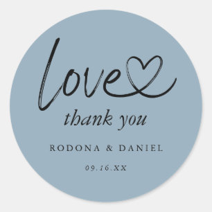 Sticker Rond Merci minimaliste moderne Mariage Dusty Blue